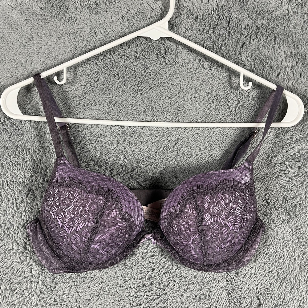 Victoria's Secret Dream Angels Push Up Bra Women 34B Purple Lace Overlay Comfort